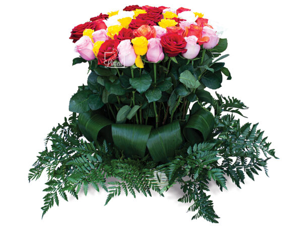 Pompes Funèbres - Panier de roses multicolores