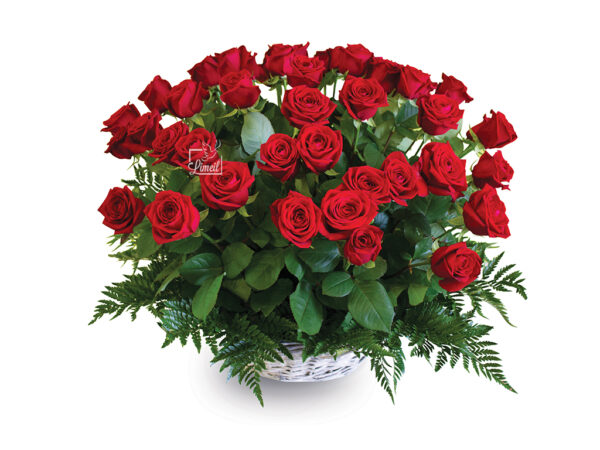 Pompes Funèbres - Panier de roses rouges