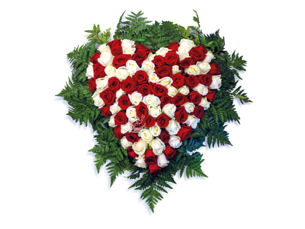 Pompes Funèbres LOIC - Coeur de roses rouges et blanches