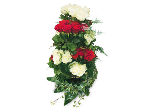 Pompes Funèbres LOIC - Panier de roses rouges et blanches