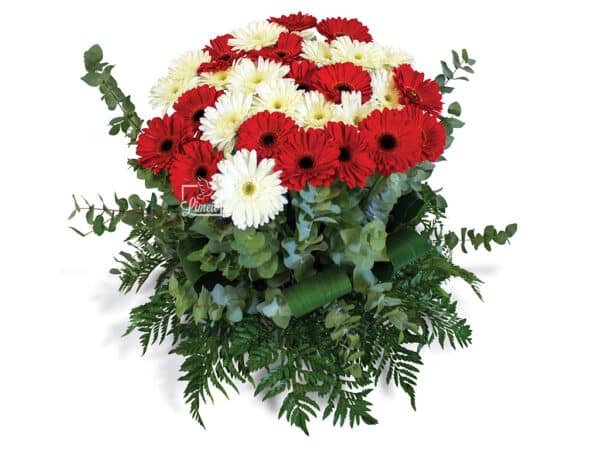 Pompes Funèbres - Panier de gerberas rouges et blancs
