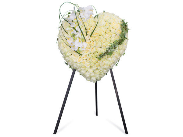 Pompes Funèbres - Cœur sur pied de couleurs blanche pour obsèques
