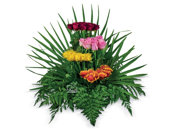Panier de roses multicolores 309 proposé par les pompes funèbres LOIC pour obsèques