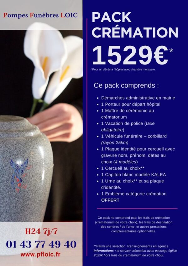 Pack yatou crémation à 1529€ proposé par les pompes funèbres LOIC